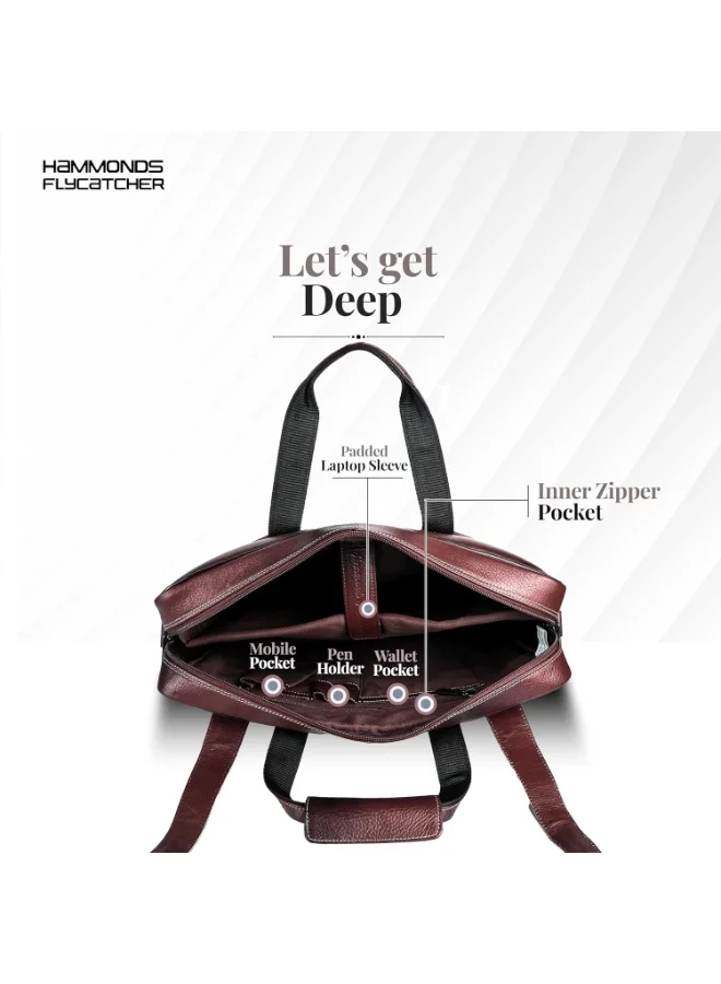 Hammonds Flycatcher  Genuine Leather Office Bag for Men, Laptop Bag For Men with Padded Laptop Sleeve, Fits 15.6" Laptop, Adjustable Strap-LB110BR 16  | Best Price UAE